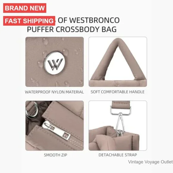 Puffer Crossbody Tote Bag Nylon Weekender Overnight Shoulder Handbag - Picture 5 of 7